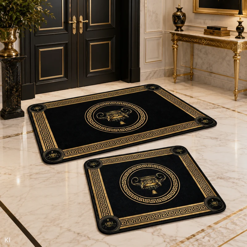 Badgarnitur Amphore in schwarz gold - waschbar, saug- und rutschfest