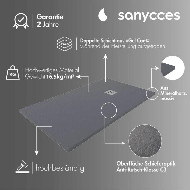 Sonderangebot - Extra flache Duschwanne LOGIC, Schieferoptik, WEISS 70x90cm