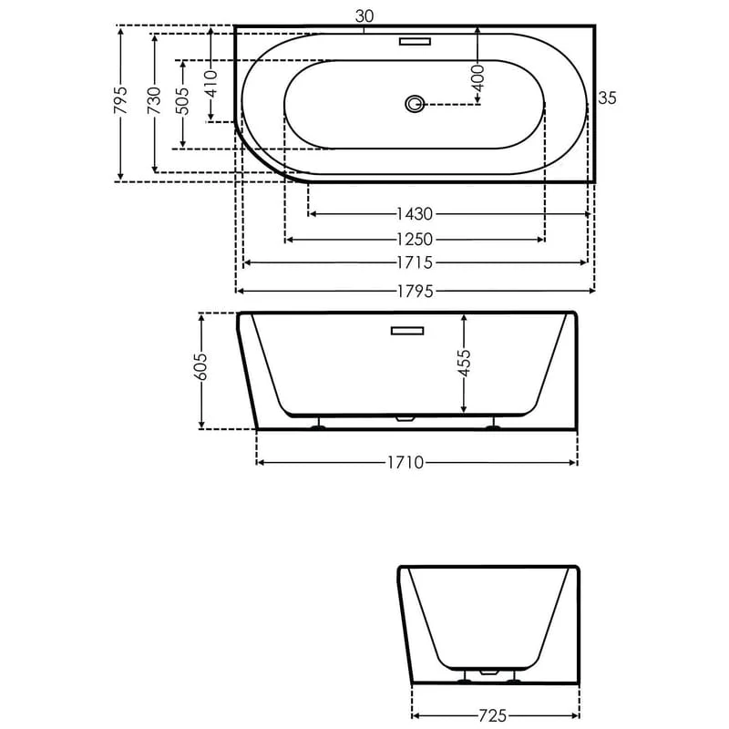 STEINKAMP Loft Eckbadewanne 180 x 80 cm links mit angeformter Schürze