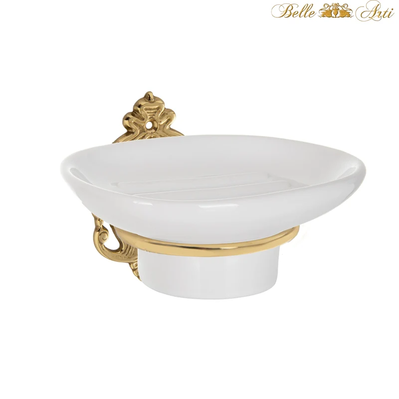 Luxus Seifenschale mit Seifenhalter aus Keramik und Messing in Vintage Style