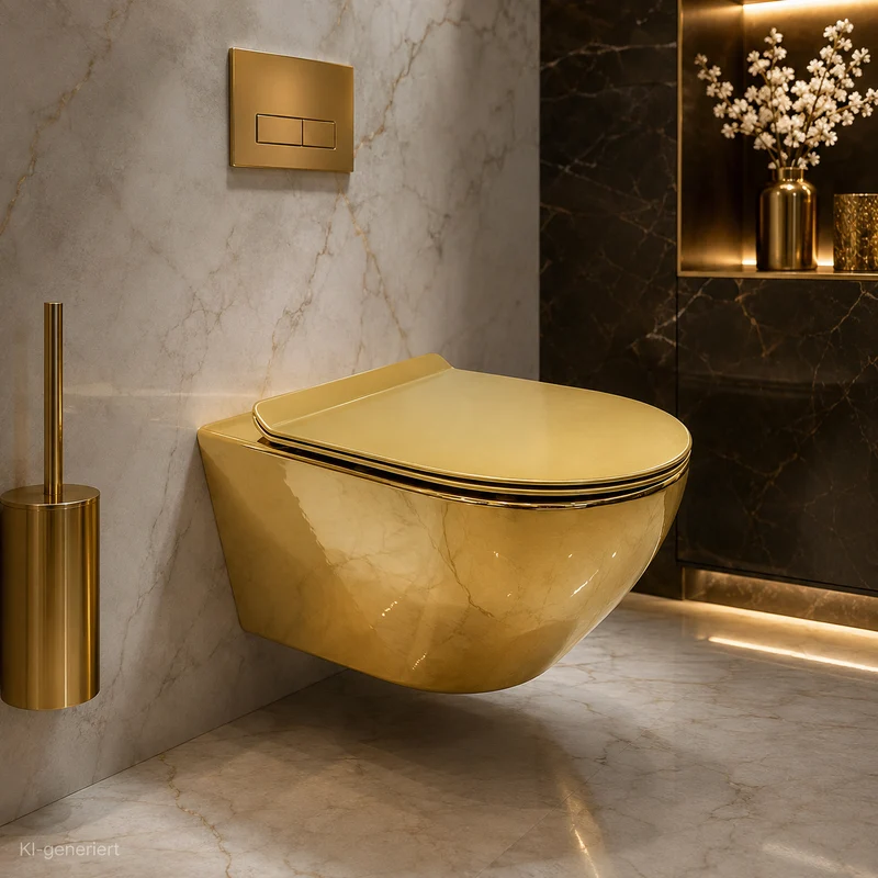 Exklusive Toilette Gold-Komplett innen und außen, Hängend