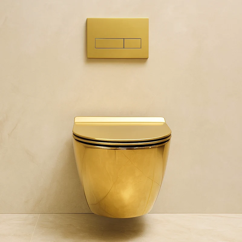 Exklusive Toilette Gold-Komplett innen und außen, Hängend
