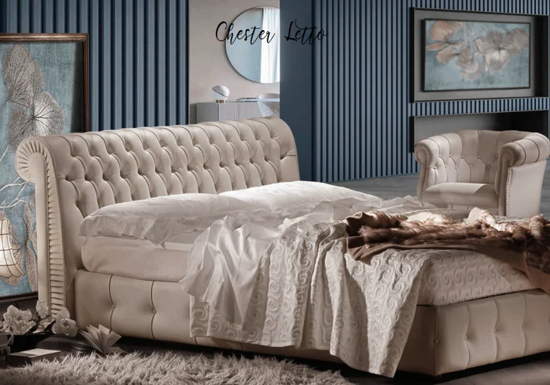 Bett Chester Letto Leder Creme