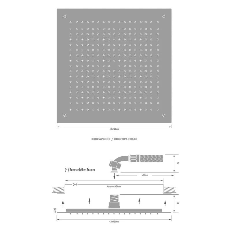 KRONENBACH SPA Kopfbrause 43 x 43 cm für Deckeneinbau