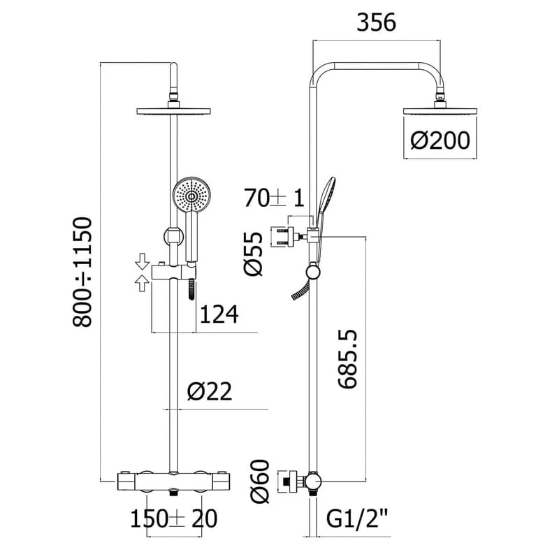 KRONENBACH Aufputz-Duschsystem rund mit Thermostat und Kopfbrause Ø 20cm