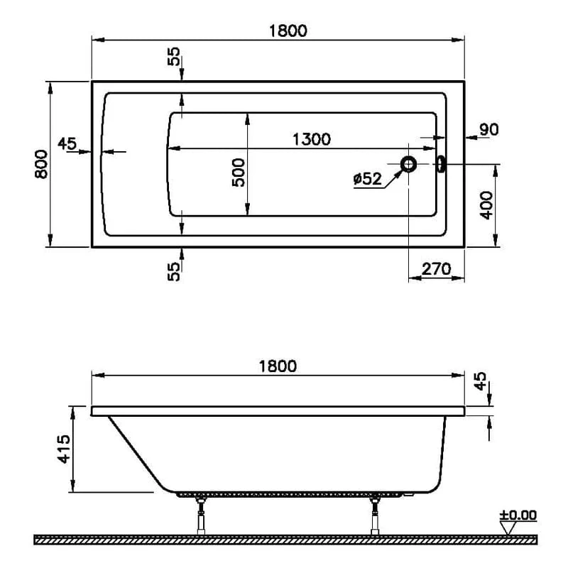 PIANURA Gina Solo-Badewanne 180 x 80 cm