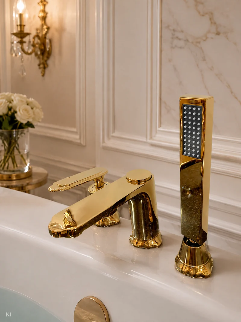Badewannenarmatur Duschkopf Wasserhahn Exklusiv 24k Gold Badezimmer made italy