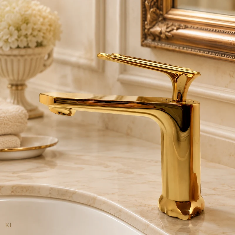 Luxus Badarmatur Wasserhahn Waschbecken Bad Badezimmer Exklusiv 24k Gold hochglanzpoliert aus Messing - Made in Italy