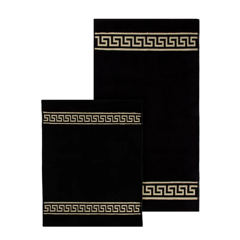 Badematte Badvorleger Set in Mäander Design - schwarz, weiss, oder beige gold - 100% Baumwolle