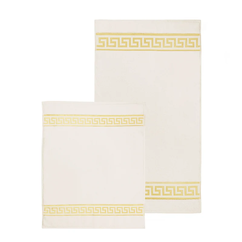 Badematte Badvorleger Set in Mäander Design - schwarz, weiss, oder beige gold - 100% Baumwolle