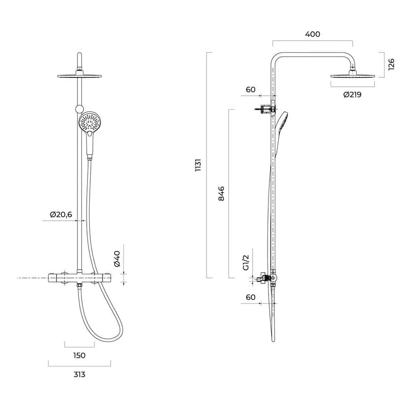 OLTENS Atran Thermostatisches Aufputz Duschsystem, chrom