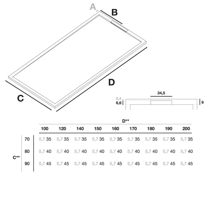 Mineralguss-Duschwanne extra flach COVER, Schieferoptik, ANTHRAZIT