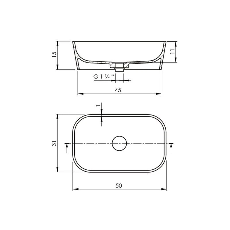 Rechteckiges Aufsatzwaschbecken aus Solid Surface RUST