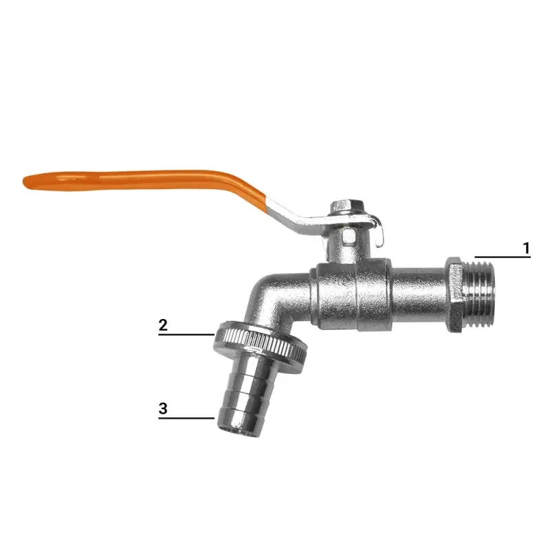 Bradas Kugelhahn 1/2" - 3/4" mit Außengewinde und 1/2" Schlauchadapter - vernickeltes Zink