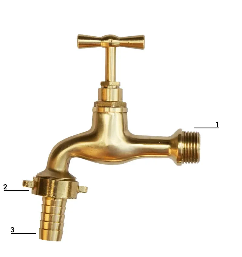 Bradas Hahn 1/2" - 3/4" mit Außengewinde - Adapter für 1/2" PE-Schlauch - Messingfarben