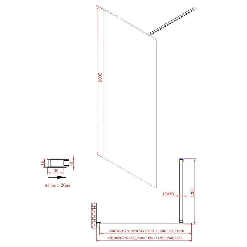 STUROTEC 5090 Walk-In Seitenwand 100 x 200 cm mit Nano-Beschichtung