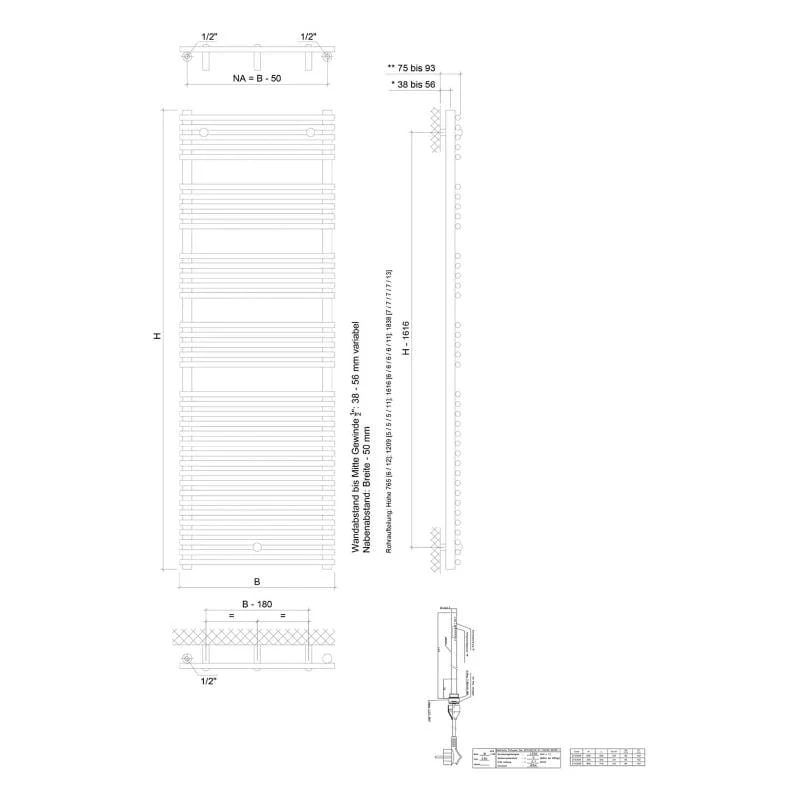 STUROTEC Bath 4 E Badheizkörper 60 x 161,6 cm, rein elektrisch