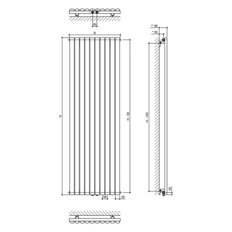 STUROTEC Room 2 Heizkörper 58,4 x 180 cm mit Mittelanschluss