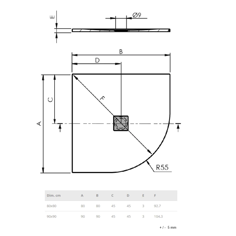 Ultraflache Duschwanne in Halbrundform LOGIC