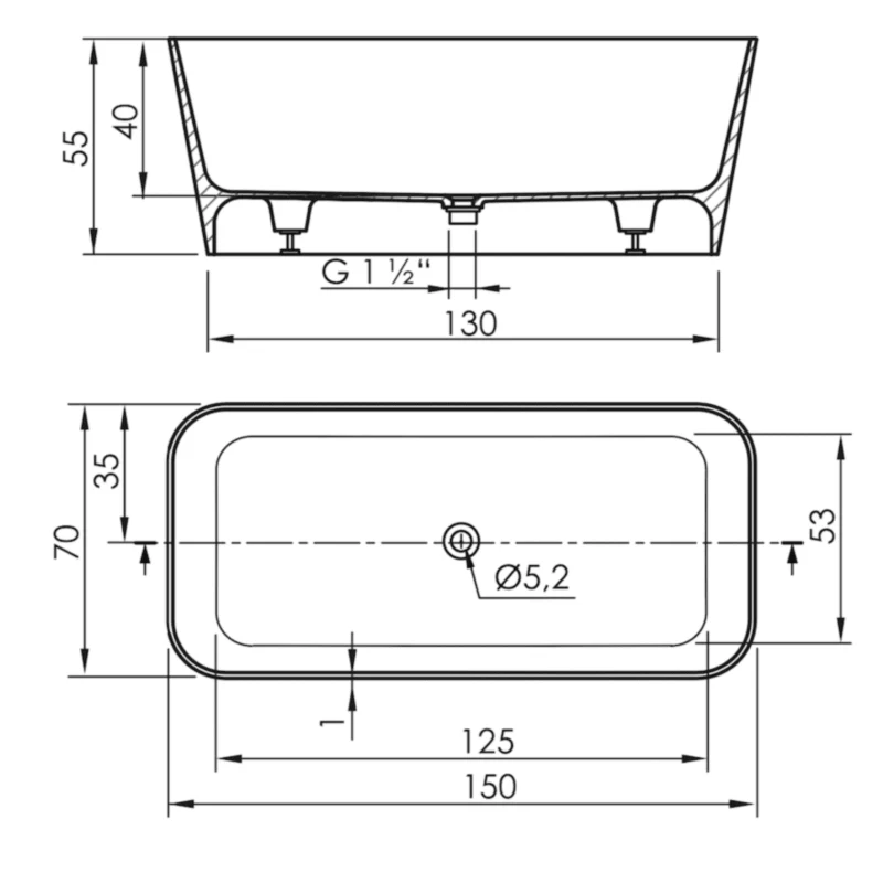 Freistehende Badewanne RUST im Rechteckigen Design