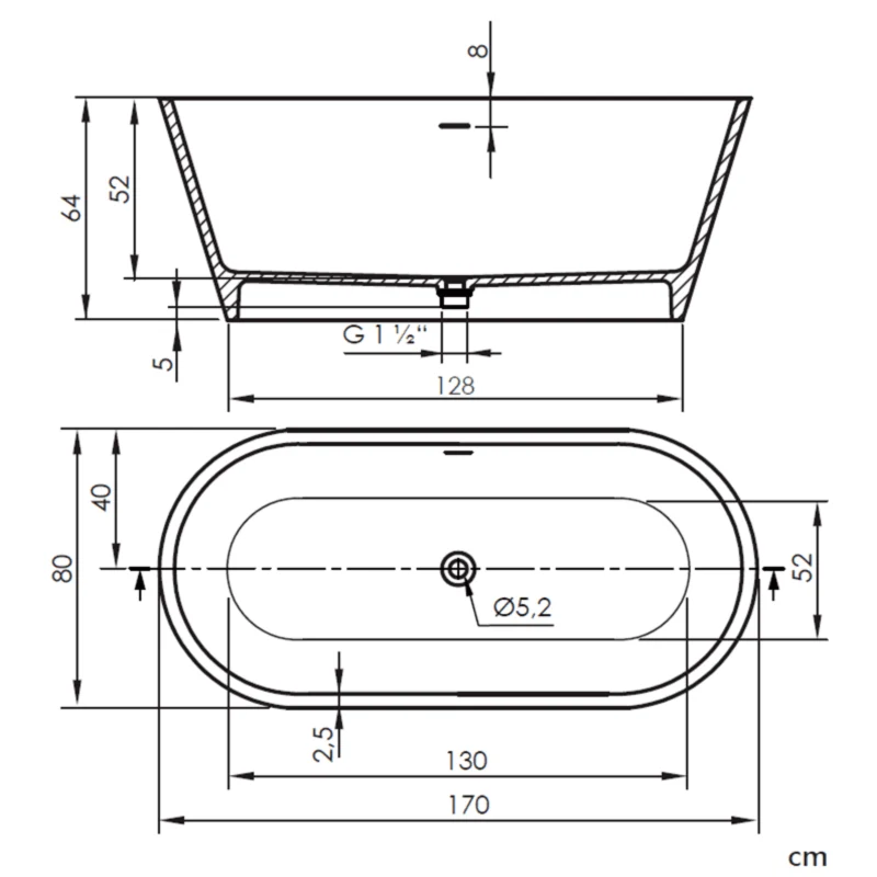 Freistehende Badewanne im ovalen Design MODERN