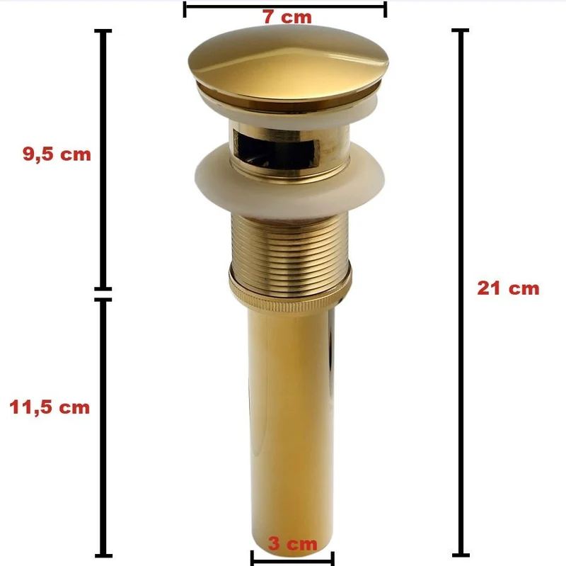 Pop Up Ventil Ablaufventil Ablaufgarnitur Siphon Waschbeckenstöpsel in Gold aus Messing - vergoldet, poliert