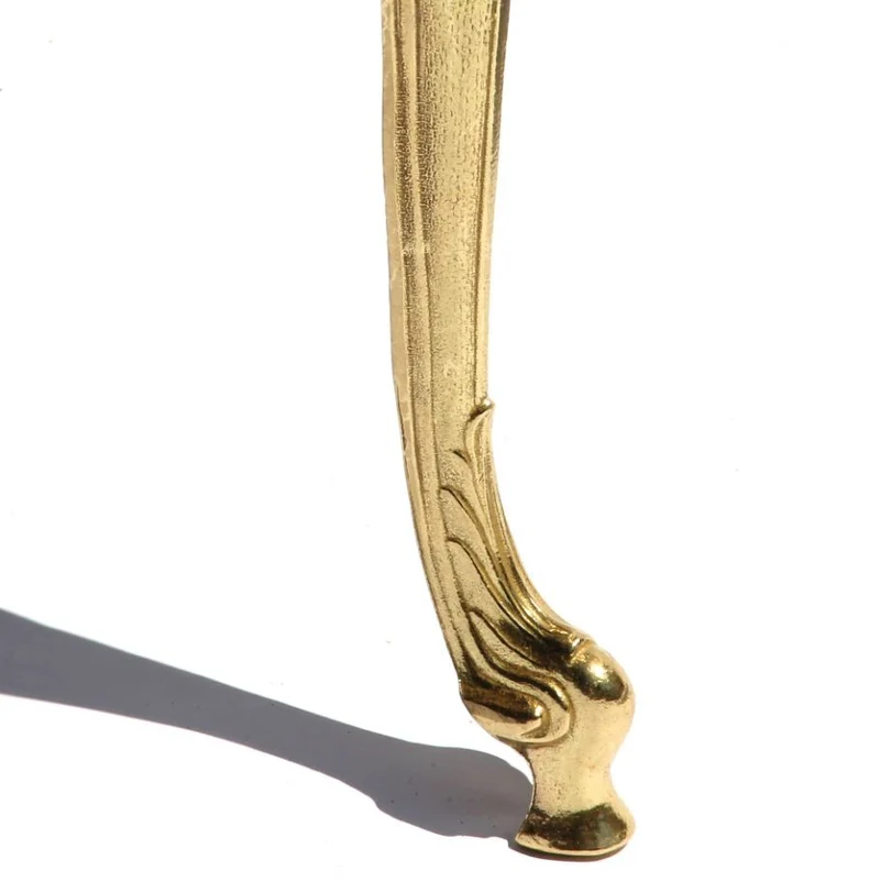 Luxus Sitzhocker mit Beinen aus Messing in Gold Barock Design - gepolstert Samtstoff Velours - beige