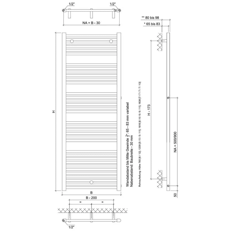 STUROTEC Bath 12 Badheizkörper 60 x 183,8 cm