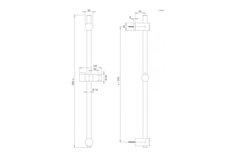 Vigour V2 Brausestange mit verstellbarem Brausehalter, verchromt, 60 + 90 cm, Art.Nr. V22BS60, V22BS90