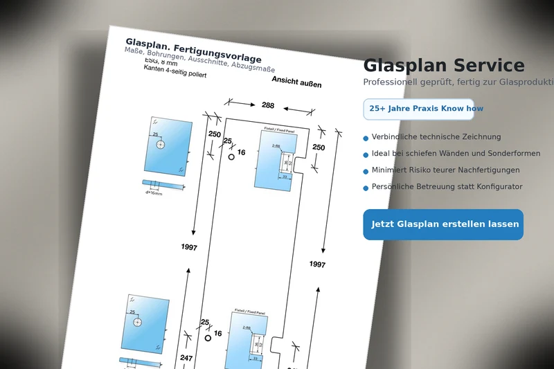 Service: Glasplan-Zeichnung für ESG-Duschglas