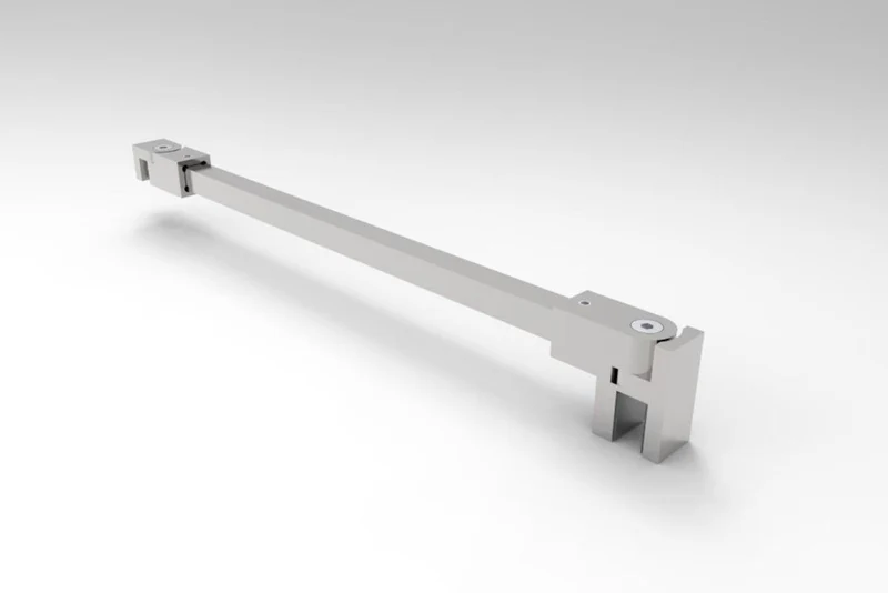 Stabilisierungsstangen Komplettset, eckig 12×12 mm, 1200 mm, Glas-Wand, winkelverstellbar, für 8-10 mm Glas, Art.Nr. SQ1212SET