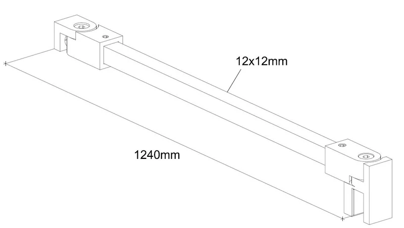 Stabilisierungsstangen Komplettset, eckig 12×12 mm, 1200 mm, Glas-Wand, winkelverstellbar, für 8-10 mm Glas, Art.Nr. SQ1212SET