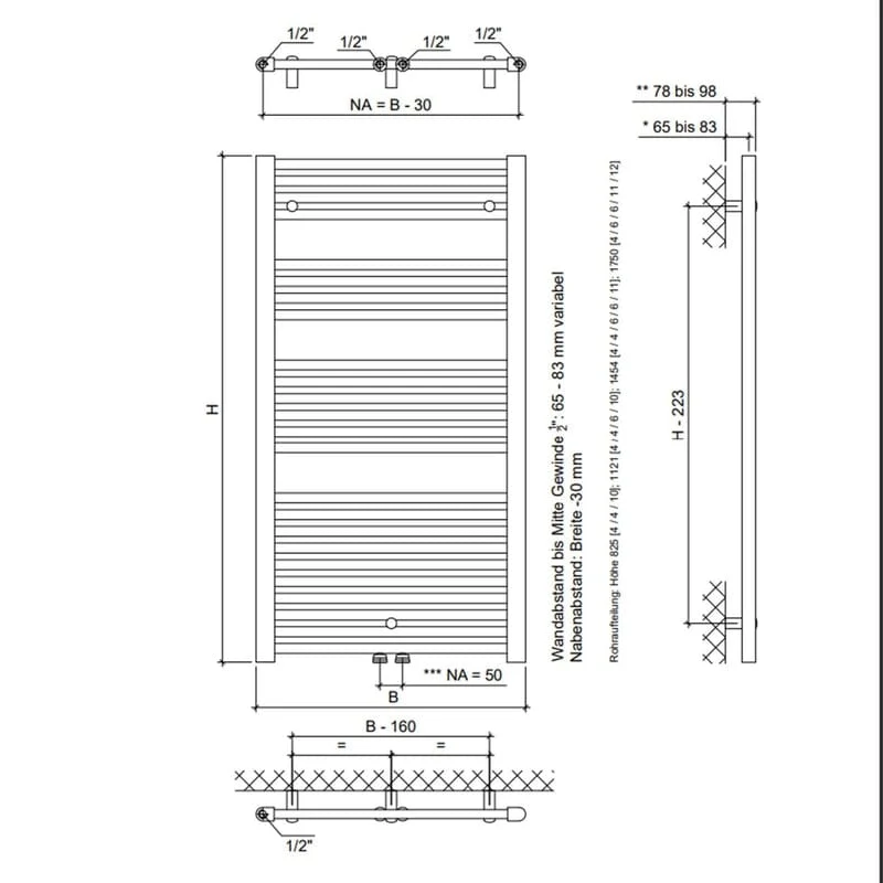 STUROTEC Bath X E Badheizkörper 60 x 175 cm, rein elektrisch, mit integr. Raumthermostat, inkl. Fernbedienung