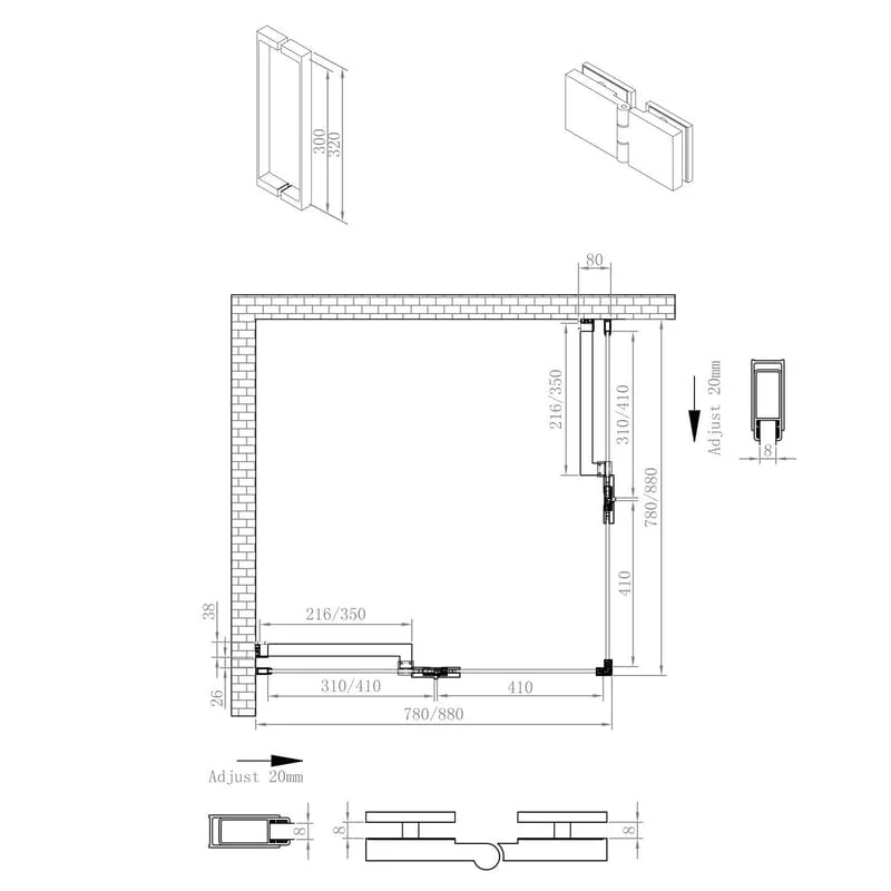 STUROTEC 5050 Eckeinstieg 2 Drehtüren mit Festelement 90 x 90 x 200 cm, mit Nano-Beschichtung