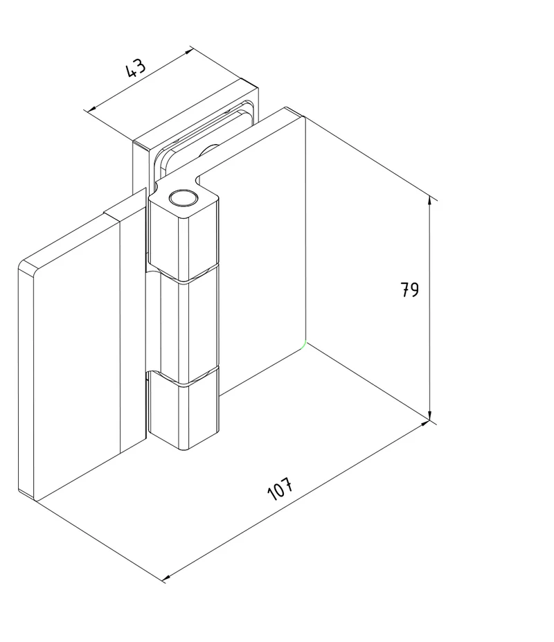 COMO Anschlagband 180° Glas-Wand – Messing massiv, 8/10 mm ESG, verdeckte Verschraubung, eckiges Design, Art.Nr. COM054