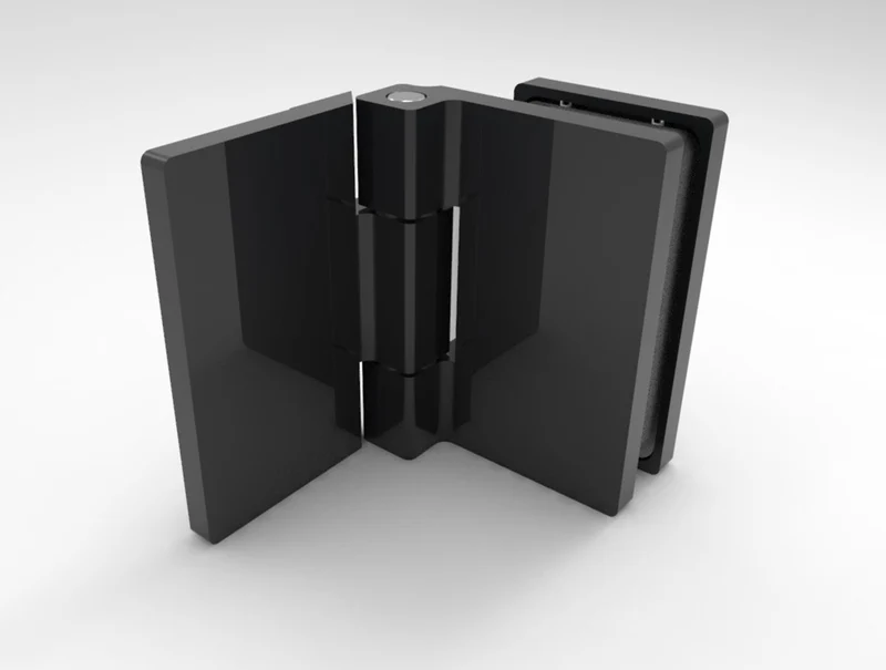 COMO Anschlagband 180° Glas-Wand – Messing massiv, 8/10 mm ESG, verdeckte Verschraubung, eckiges Design, Art.Nr. COM054