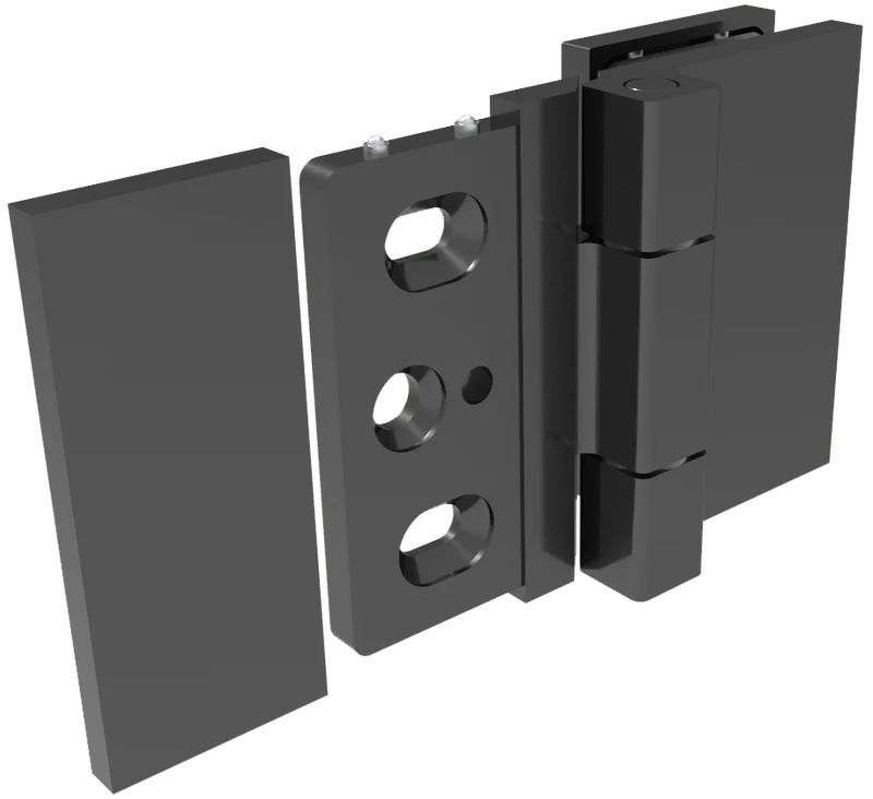 COMO Anschlagband 180° Glas-Wand – Messing massiv, 8/10 mm ESG, verdeckte Verschraubung, eckiges Design, Art.Nr. COM054