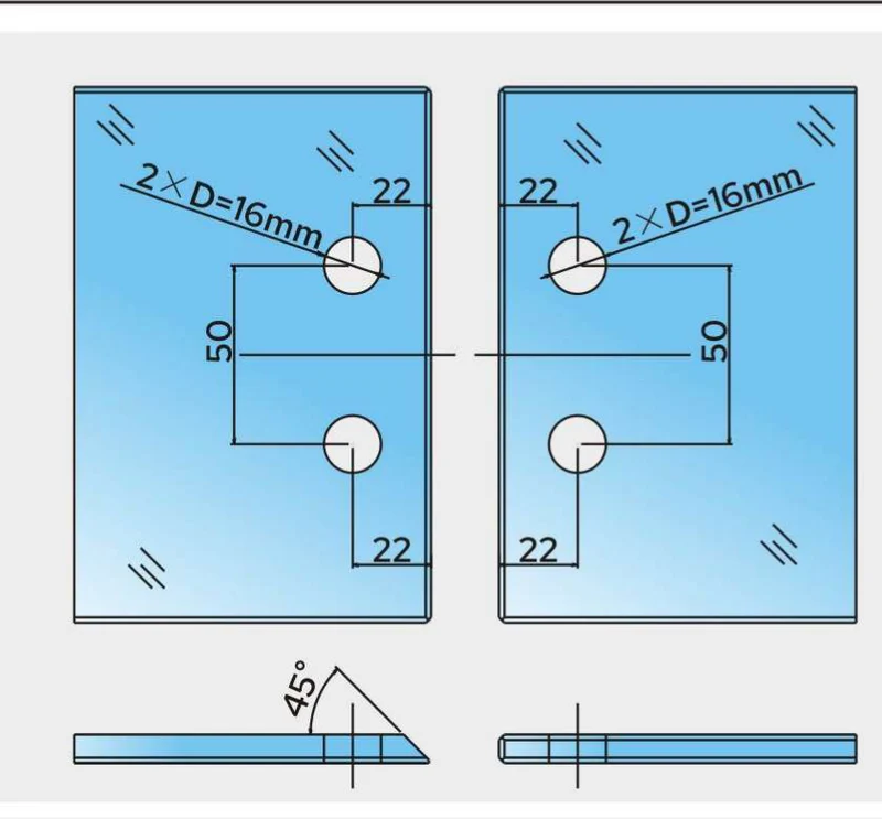 COMO Anschlagband 135° Glas-Glas – Messing massiv, 8/10 mm ESG, verdeckte Verschraubung, eckiges Design, Art.Nr. COM045