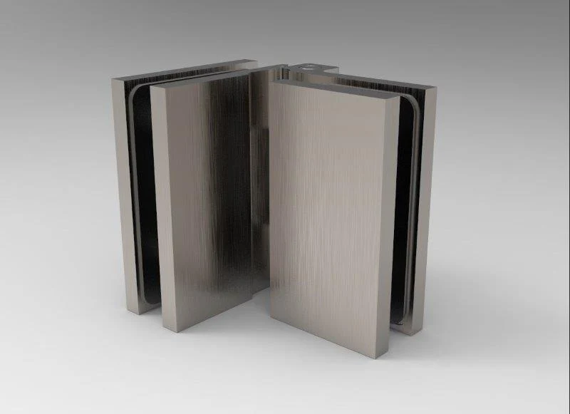 COMO Anschlagband 90° Glas-Glas nach außen öffnend – Messing massiv, 8/10 mm ESG, verdeckte Verschraubung, Art.Nr. COM092A
