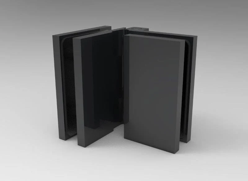 COMO Anschlagband 90° Glas-Glas nach außen öffnend – Messing massiv, 8/10 mm ESG, verdeckte Verschraubung, Art.Nr. COM092A