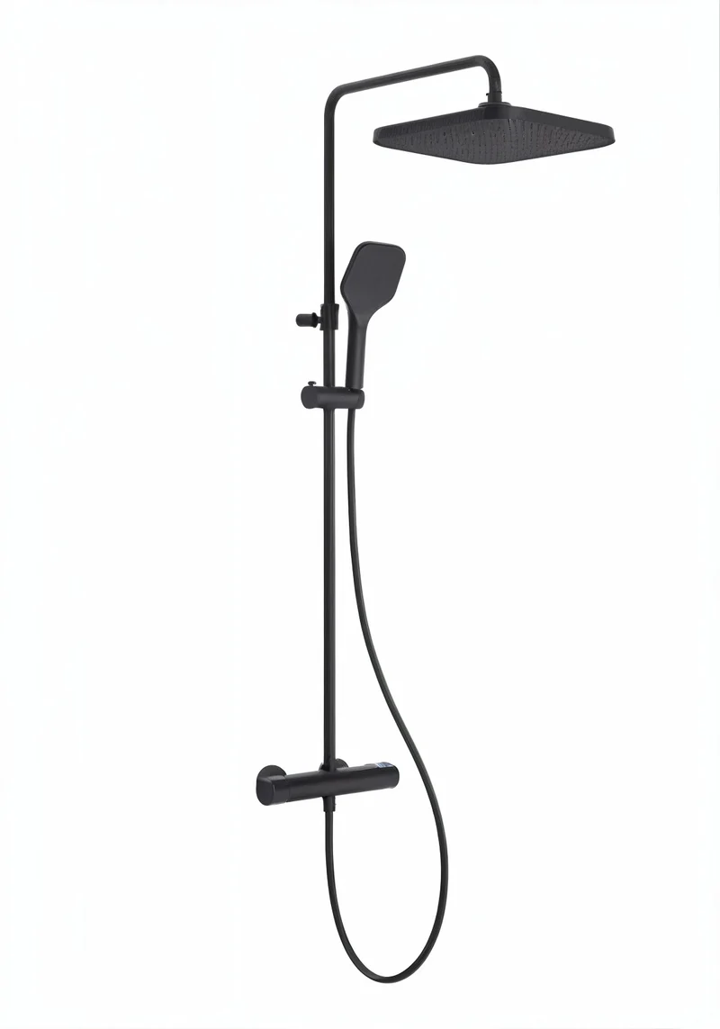 Vigour V2 Duschsystem mit Thermostat, Kopfbrause 310 mm edge, 3-strahlige Handbrause, schwarz matt, Art.Nr. V22DS310ESM