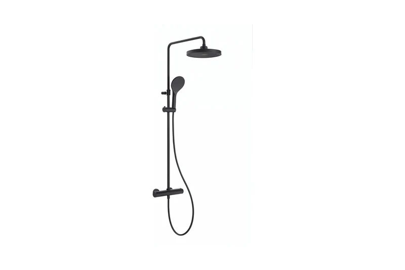 Vigour V2 Duschsystem mit Thermostat, Kopfbrause 260 mm rund, 3-strahlige Handbrause, schwarz matt, Art.Nr. V22DS260RSM