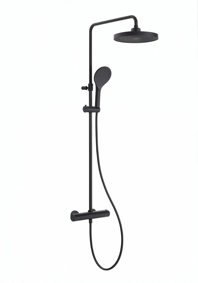 Vigour V2 Duschsystem mit Thermostat, Kopfbrause 260 mm rund, 3-strahlige Handbrause, schwarz matt, Art.Nr. V22DS260RSM