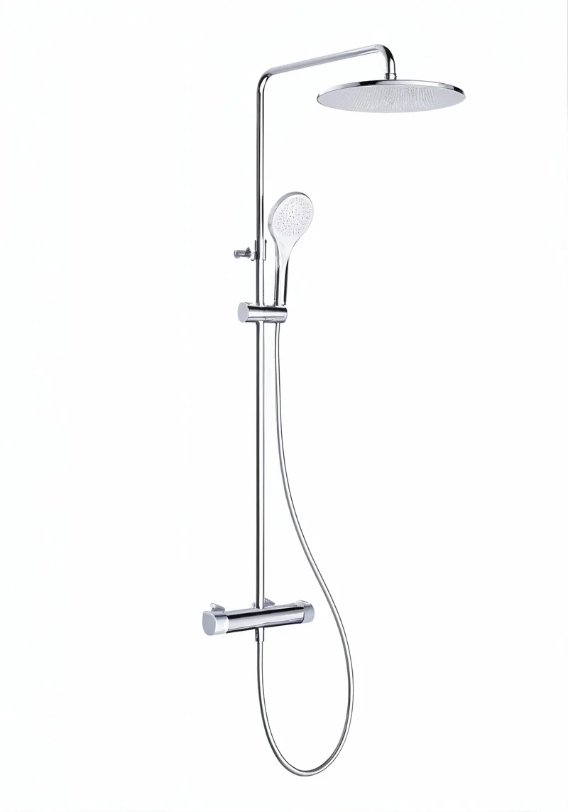 Vigour V2 Duschsystem mit Thermostat, Kopfbrause 300 mm rund, 3-strahlige Handbrause, verchromt, Art.Nr. V22DS300R