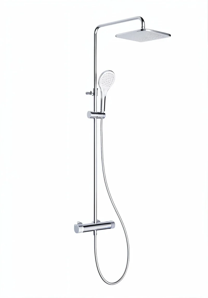 Vigour V2 Duschsystem mit Thermostat, Kopfbrause 250 mm edge, 3-strahlige Handbrause, verchromt, Art.Nr. V22DS250E