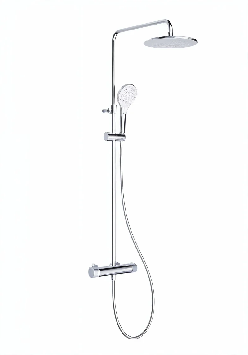 Vigour V2 Duschsystem mit Thermostat, Kopfbrause 250 mm rund, 3-strahlige Handbrause, verchromt, Art.Nr. V22DS250R
