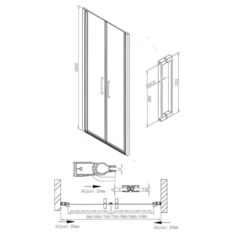 STUROTEC 6090 2 Pendeltüren für Nische 90 x 200 cm mit Nano-Beschichtung