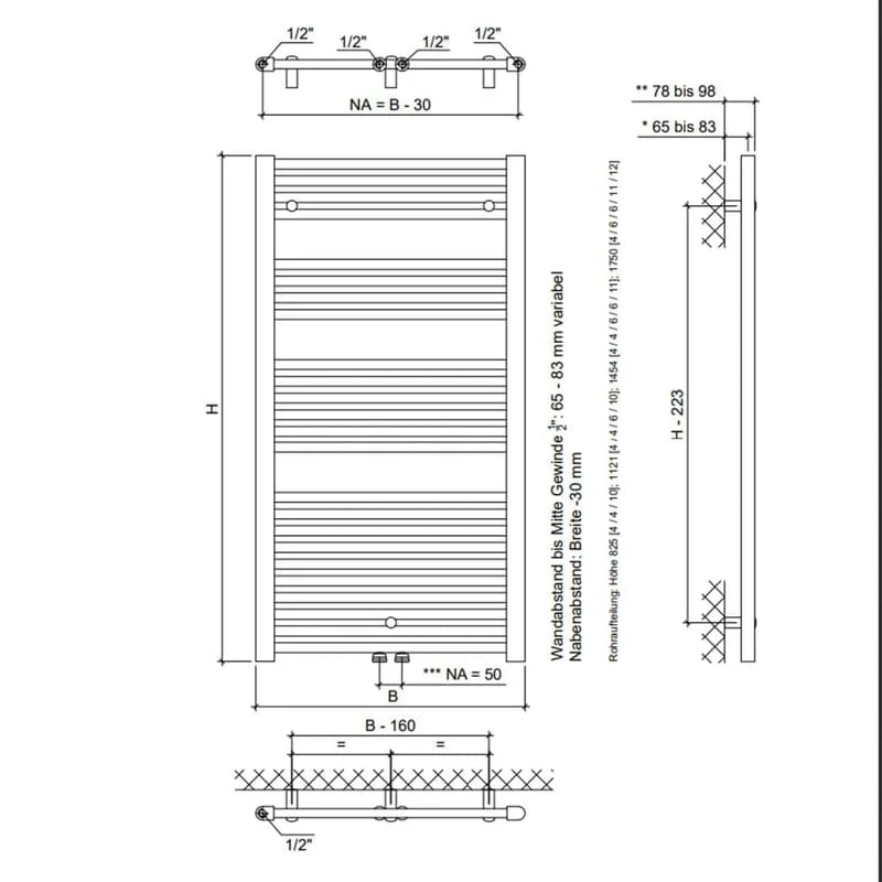 STUROTEC Bath X E Badheizkörper 70 x 175 cm, rein elektrisch, mit integr. Raumthermostat, inkl. Fernbedienung