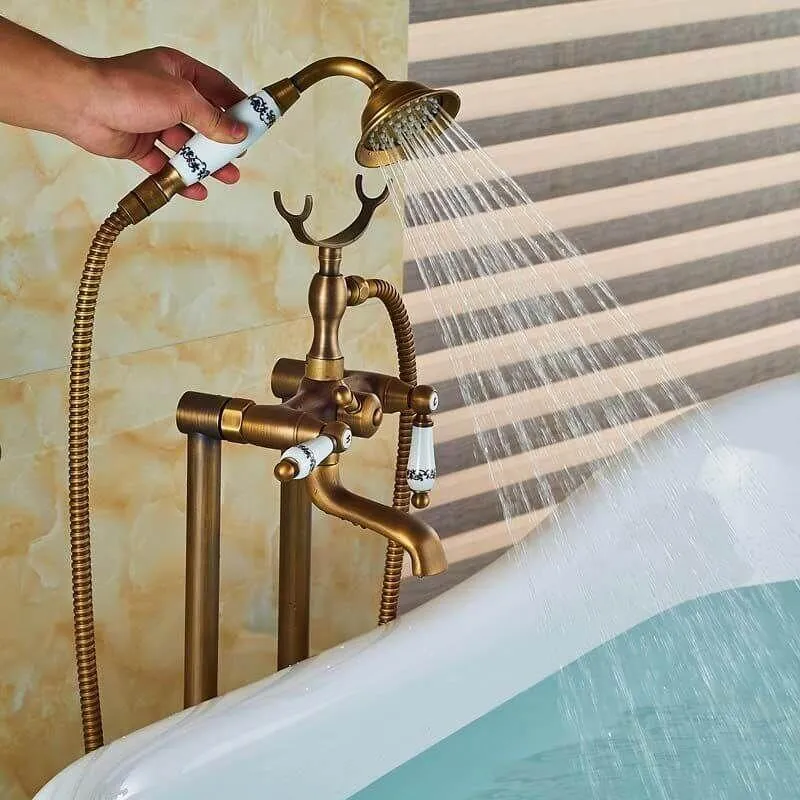 Freistehende Retro-Badewannenarmatur FLORINA, altgold