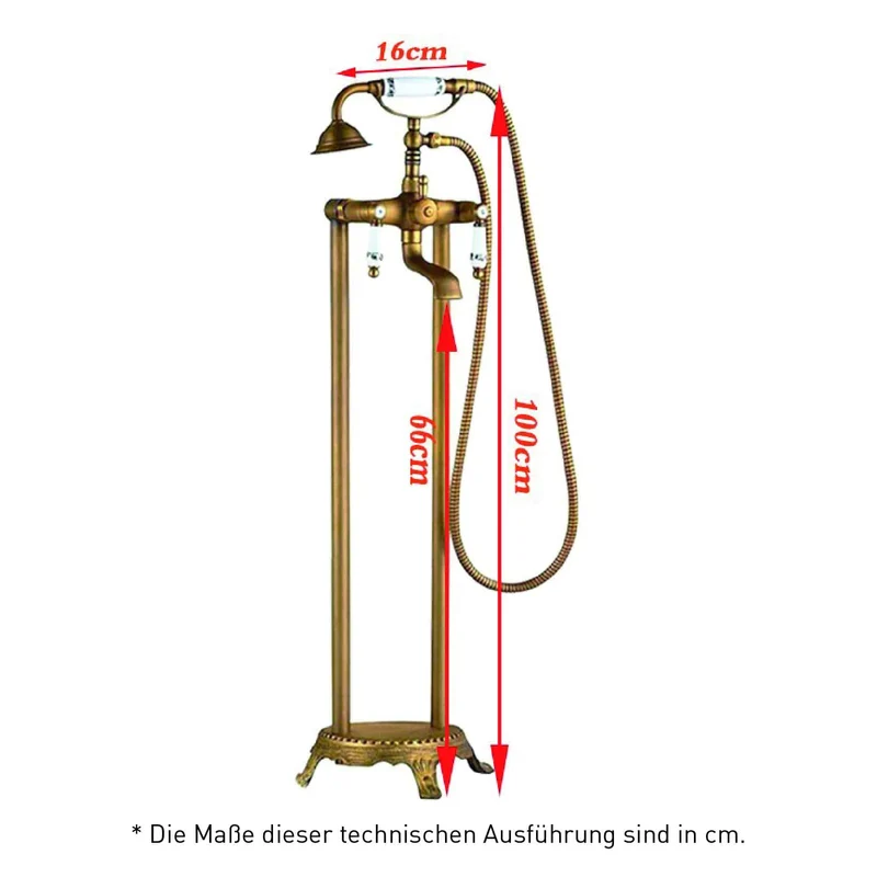 Freistehende Retro-Badewannenarmatur FLORINA, altgold